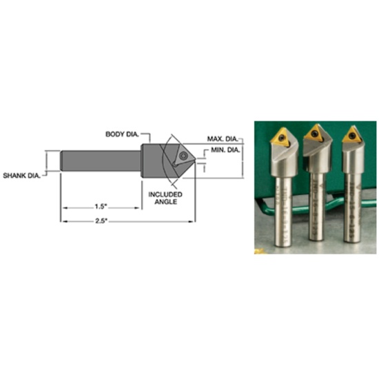 Picture of Everede Tool IND-18-3-125 Triangle 130.0°, Countersink End Mill Cylindrical 0.5000 Positive 0.8750 22.23mm - 7/8Cutter Dia